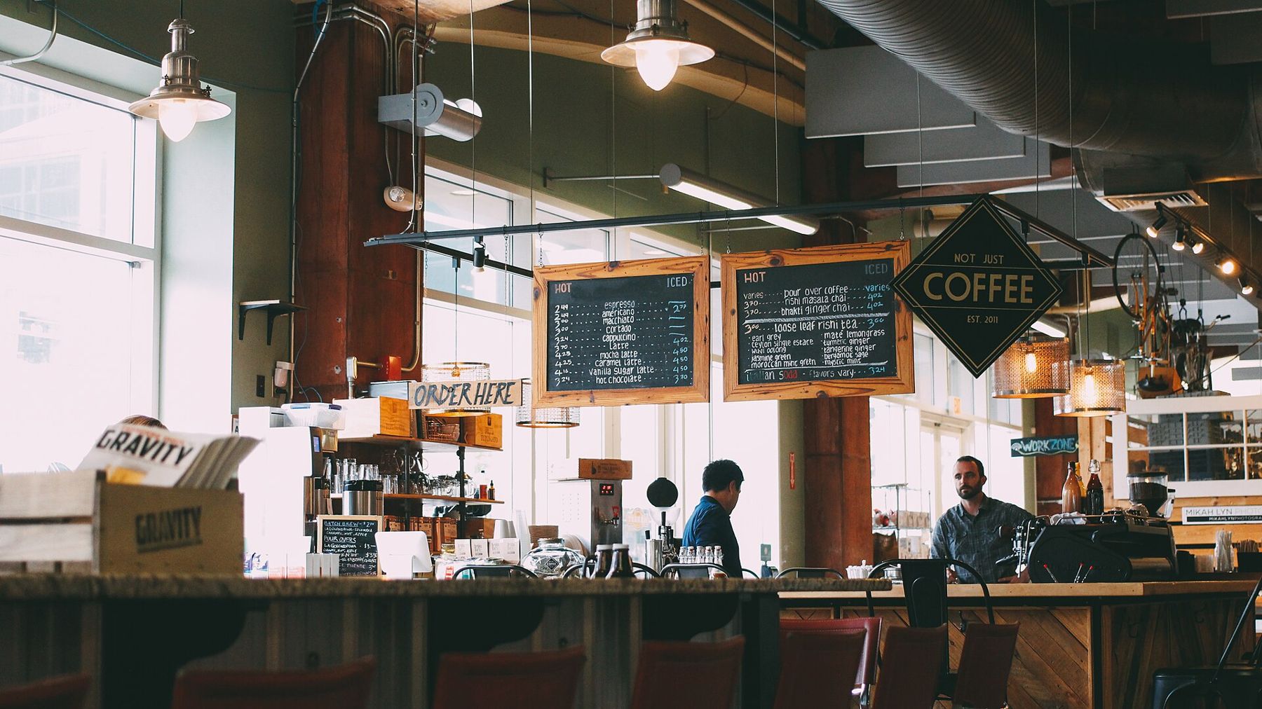 Staff at the counter of a coffee shop